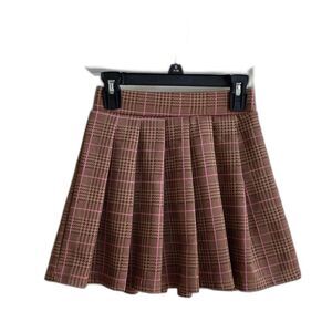 Shosho Plaid Pleated Brown and Pink Girl’s Skirt, Size 7/8, EUC